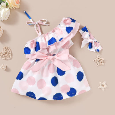 Toddler Girl Polka Dot Open shoulder Dress & Headband