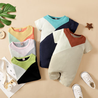 Baby Boy Short Sleeve Color-block Bodysuits