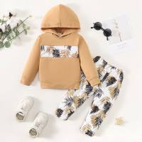 Baby Boy 2 Pieces Tropical Pattern Hooded Sweater & Pants  Apricot