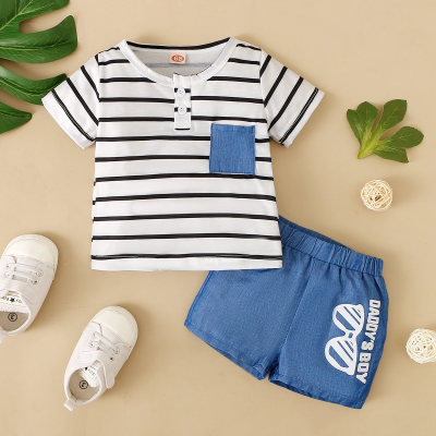 Baby Boy Stripes Short-sleeves  Top And Solid Colour Shorts