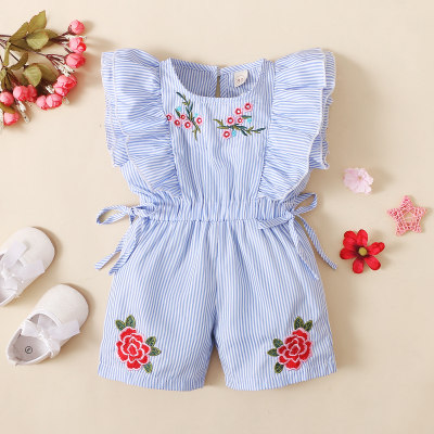 Toddler Girl Cotton Spandex Casual Floral Stripes Printing Romper