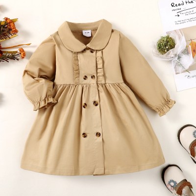 Toddler Solid Color Lapel Long Sleeve Dress
