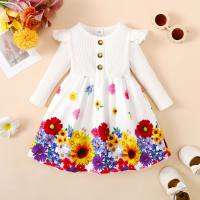 Solid color small flower print dress  White