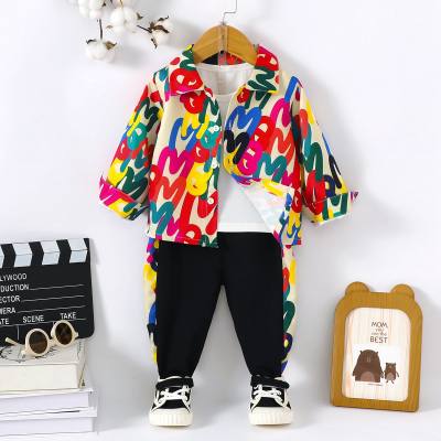 2-piece Toddler Boy Color-block Allover Letter Pattern Sweatshirt & Matching Pants