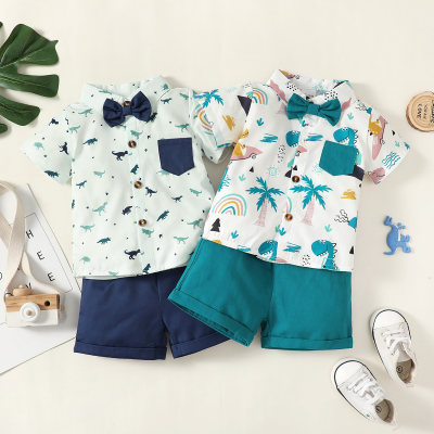 Camiseta y pantalones de manga corta con decoración Bowknot para niños pequeños