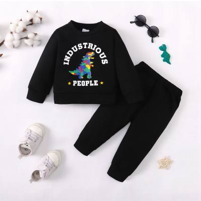 Baby Boy 2 Pieces Dinosaur Letter Pattern Sweater & Solid Color Pants