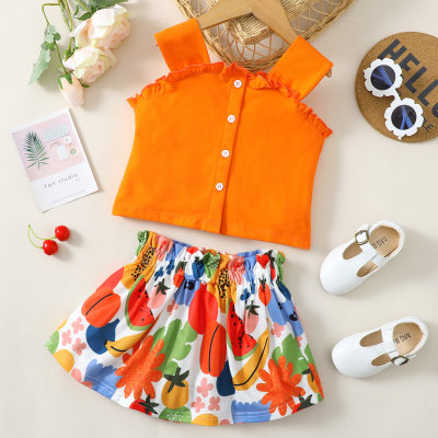 Toddler Girl Casual Fashion Fruit Tank Top & A line Skirt