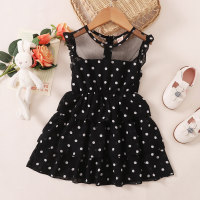 Toddler Girl Casual Sweet Polka Dot Heart-shaped Sleeveless Dress  Black
