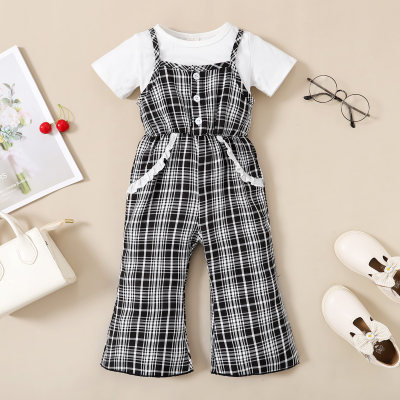 Toddler Girl Casual Vintage Lace Decoration Fashion T-shirt & Overalls