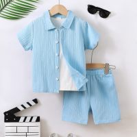 Solid color short-sleeved top + solid color shorts  Light Blue