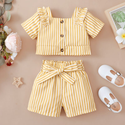 Toddler Girl Cotton Spandex Sweet Striped T-shirt & Shorts