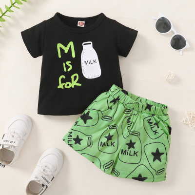 Baby Boy Short-sleeve Letter Top And Bottle Print Shorts