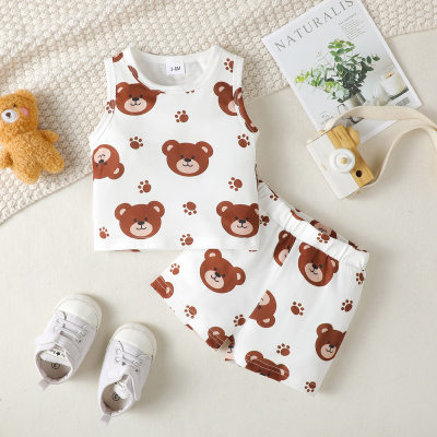 2-piece Baby Boy Allover Bear Printed Vst & Matching Shorts