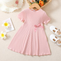 Toddler Girl Cute Bow Knot Decor Solid Color Dress  Pink