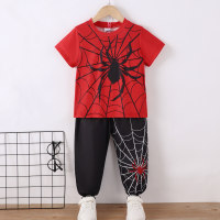 Spider Print Short Sleeve Top + Pants  Red
