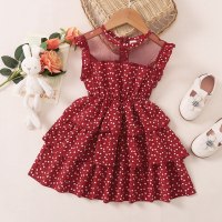 Toddler Girl Casual Sweet Polka Dot Heart-shaped Sleeveless Dress  Red