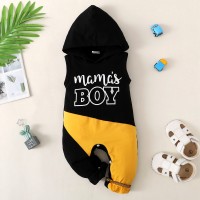 Baby Rocky Letter Printed Color-block Baby Rocky Letter Printed Color-block Short Sleeveless Boxer Romper With Hat  Yellow