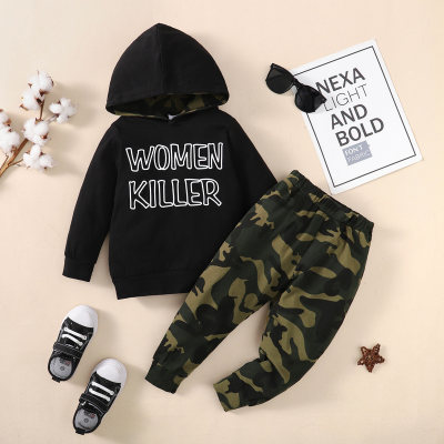 2-piece Toddler Boy Letter Printed Hoodie & Camouflage Pants