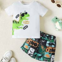 T-shirt e pantaloncini con stampa dinosauro da 2 pezzi per neonato  bianca