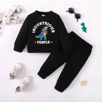 Letter Printed Long Sleeve Top + Solid Color Pants  Black