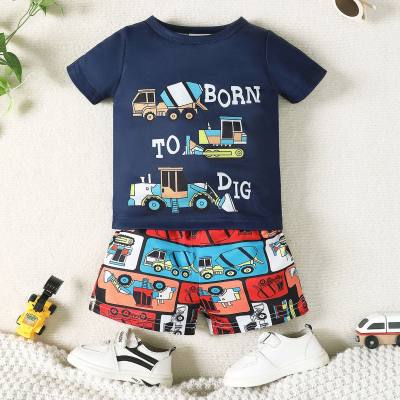 Baby Boy 2 Pieces Excavator Printed T-shirt & Shorts