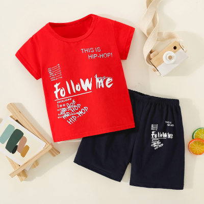 Camiseta estampada con letras para niños pequeños de 2 piezas y pantalones a juego