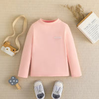 Toddler Pure Cotton Solid Color Letter Pattern Mock Neck Long Sleeve T-shirt  Hot Pink