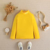 Toddler Pure Cotton Solid Color Letter Pattern Mock Neck Long Sleeve T-shirt  Yellow