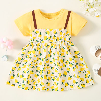 Toddler Girl Pure Cotton Floral Patchwork Short Sleeve Dress