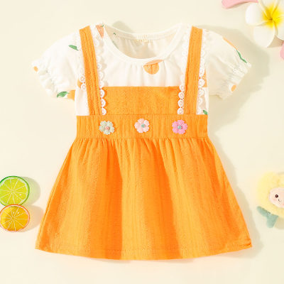 Toddler Girl Pure Cotton Color-block Patchwork Flower Decor Short Sleeve Dress