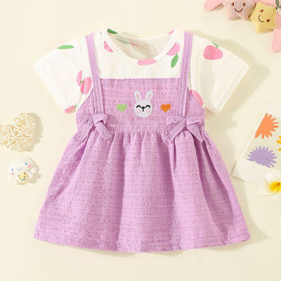 Toddler Girl Pure Cotton Color-block Patchwork Rabbit Applique Short Sleeve Dress