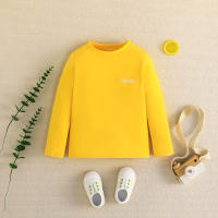 Toddler Pure Cotton Solid Color Letter Pattern Mock Neck Long Sleeve T-shirt  Light Yellow