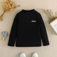 Toddler Pure Cotton Solid Color Letter Pattern Mock Neck Long Sleeve T-shirt  Gray