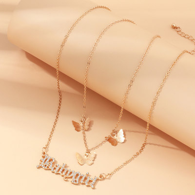 Women 2-Piece Letter And Butterfly Necklace