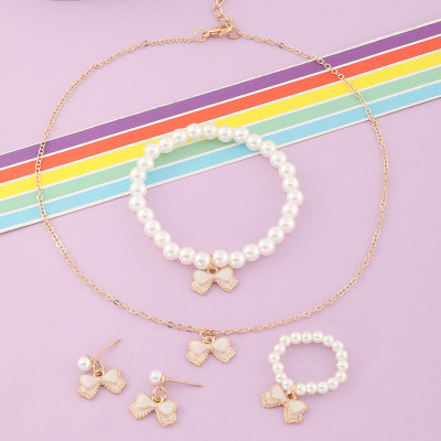 Kid Girl 5pcs Pearls Bowknot Decor Jewelry Set