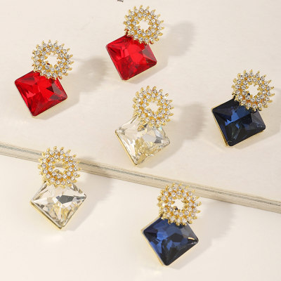 Pendiente de gemas de diamantes de imitación de 2 piezas para mujer