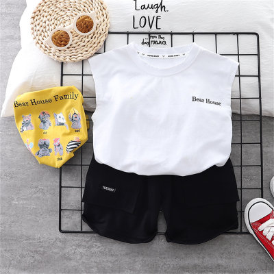 2-piece Toddler Boy Solid Color Letter Printed Vest & Matching Shorts