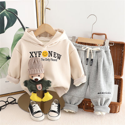 2-Piece Toddler Boy Letter Print Winter Thicken 3D Doll Sweatshirt & Pants