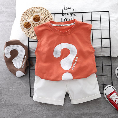 2-piece Toddler Boy Pure Cotton Question Mark Printed Vest & Matching Shorts