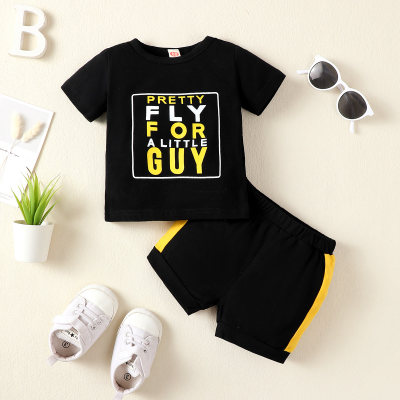 2-piece Baby Boy Letter Printed Short Sleeve T-shirt & Color-block Patchwork Shorts