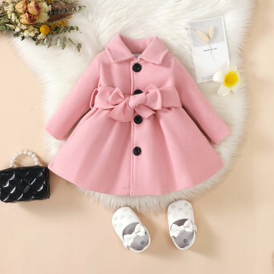 Baby Girl 2 Pieces Solid Color Elegant Single Breasted Coat & Waistband