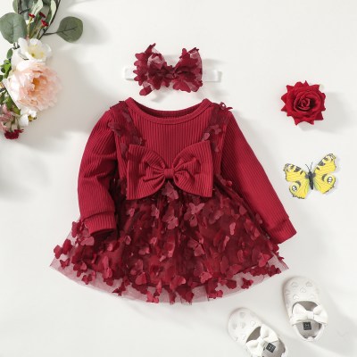 Baby Bowknot Butterfly Decor Mesh Camicie a maniche lunghe