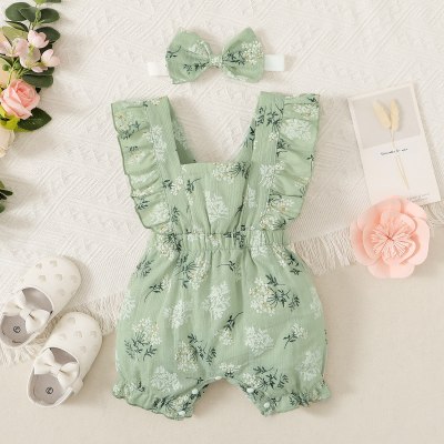 Baby Girl 2 Pieces Floral Pattern Sleeveless Boxer Romper & Headband