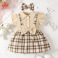 Kariertes Kleid für Baby (Mädchen)  Aprikose