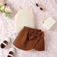 Baby Girls Sleeveless Ribbed Top and Skirt Set  Apricot