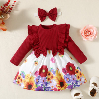 Baby Girl 2 Pieces Floral Printed Dress & Headband