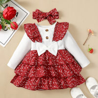 Baby Color-block Long Sleeve Dress with Headband  Red