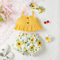 Baby Girls Camisole and Printed Shorts Set  Yellow
