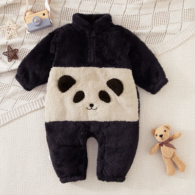 Baby Color-block Panda Pattern Long-sleeved Long-leg Romper