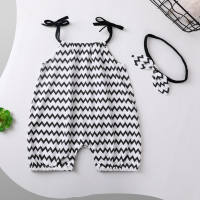 Baby summer clothes thin newborn baby girl jumpsuit full moon sling romper summer crawling clothes  black and white stripes